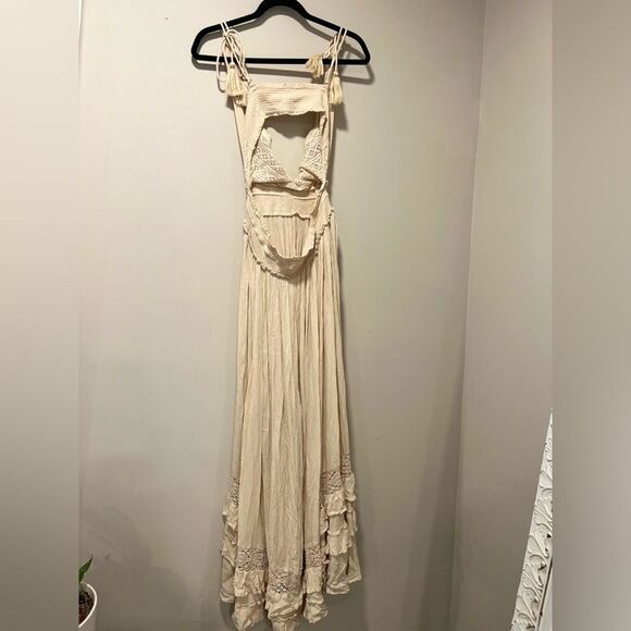 Free People Santa Maria Maxi Women’s Dress beige khaki boho hippie Size Medium - Picture 15 of 16